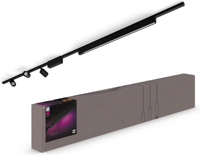 Perifo railverlichting plafond - wit en gekleurd licht - 3-spots - 1 lichtbalk - basisset van Philips Hue in Zwart – productfoto