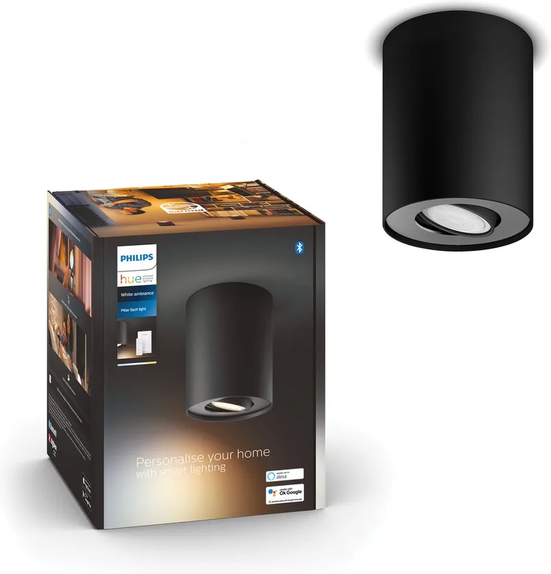 Pillar opbouwspot - warm- tot koelwit licht - 1 spot - 1 dimmer switch - GU10 by Philips Hue in Black – product photo