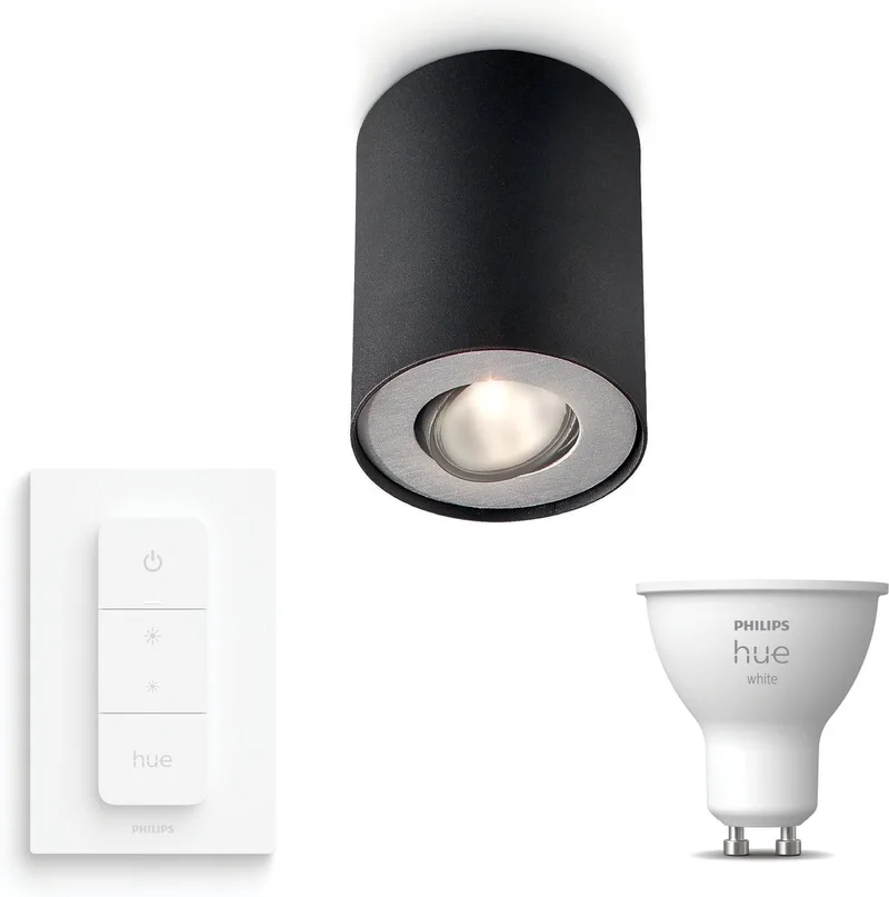 Pillar Opbouwspot - Warmwit Licht - Incl. Hue Dimmer Switch - Plafondspot met 1 Lichtpunt - GU10 - Hue White by Philips Hue in Black – product photo
