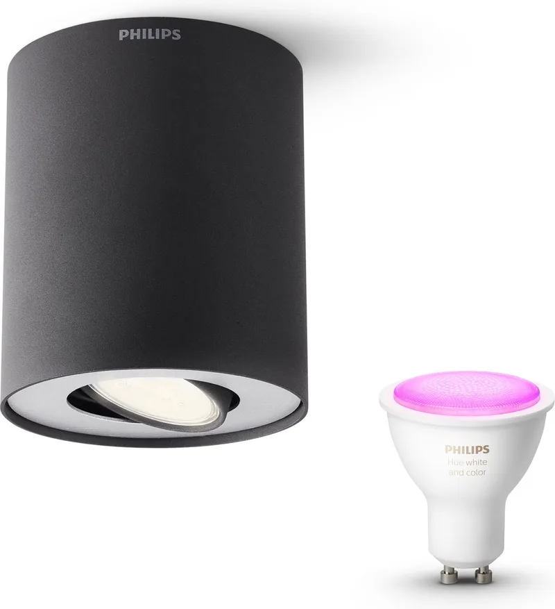 Pillar Opbouwspot - Wit en Gekleurd Licht - Plafondspot met 1 Lichtpunt - GU10 - Hue White and Color Ambiance by Philips Hue in Black – product photo