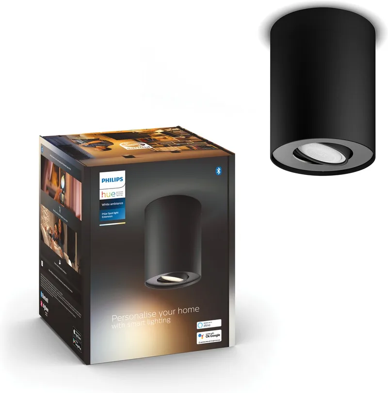 Pillar - spot - GU10 fitting - 1 lichtpunt - aanpasbaar wit licht - slimme verlichting by Philips Hue in Black – product photo