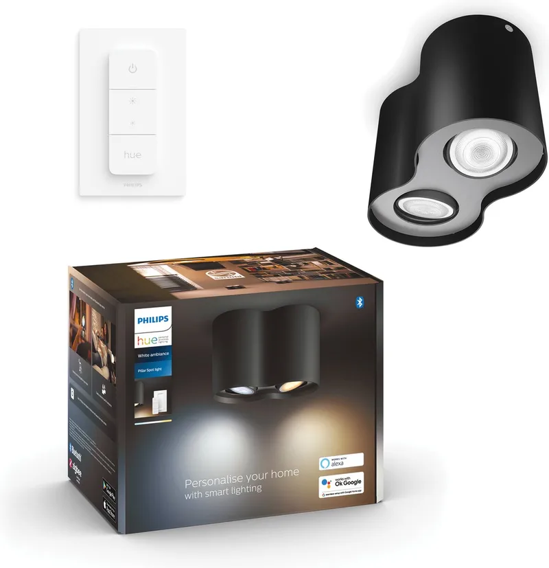 Pillar - spot - GU10 fitting - 2 lichtpunten - aanpasbaar wit licht - slimme verlichting by Philips Hue in Black – product photo