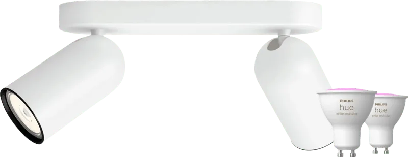 Pongee opbouwspot - 2 spots - wit + Philips Hue White and Color GU10 (2x) de Philips Hue – photo produit