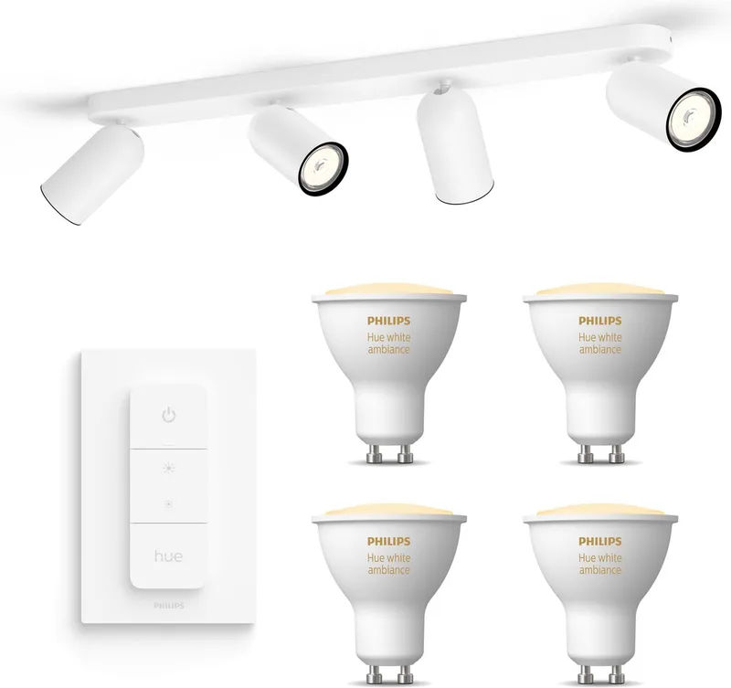 Pongee Opbouwspot - Warm tot Koelwit Licht - Incl. Hue Dimmer Switch - Plafondspot met 4 Lichtpunten - GU10 - Hue White Ambiance van Philips Hue in Wit – productfoto