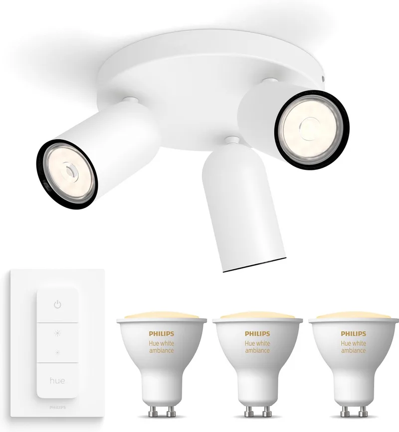 Pongee Opbouwspot - Warm tot Koelwit Licht - Incl. Hue Dimmer Switch - Plafondspot met 3 Lichtpunten - GU10 - Hue White Ambiance van Philips Hue in Wit – productfoto