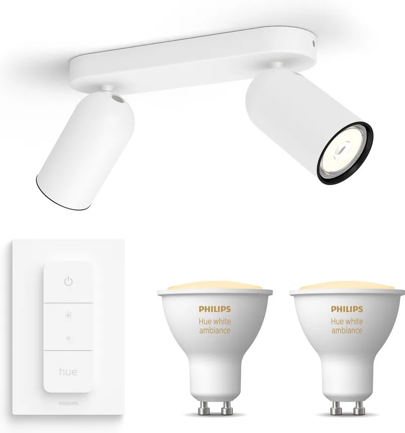 Pongee Opbouwspot - Warm tot Koelwit Licht - Incl. Hue Dimmer Switch - Plafondspot met 2 Lichtpunten - GU10 - Hue White Ambiance van Philips Hue in Wit – productfoto