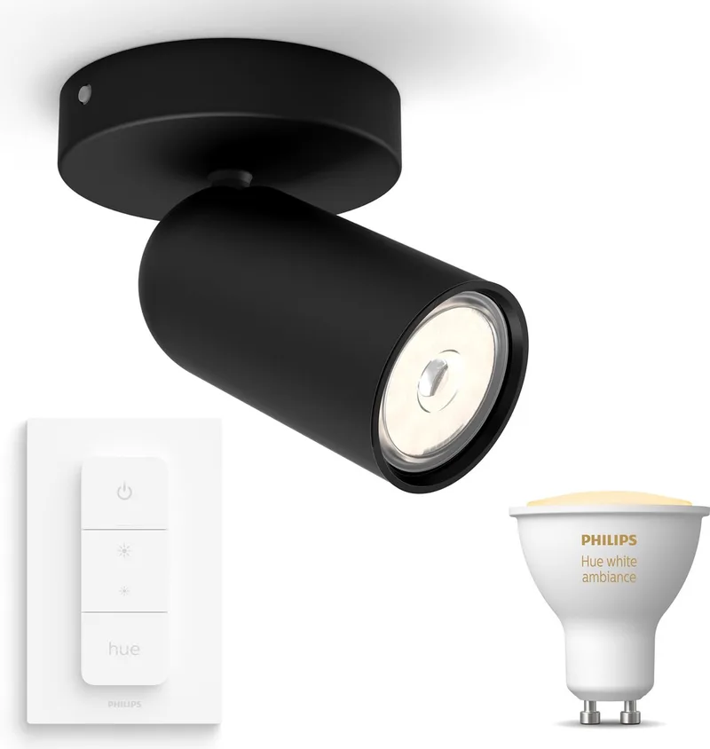 Pongee Opbouwspot - Warm tot Koelwit Licht - Incl. Hue Dimmer Switch - Wandspot of Plafondspot met 1 Lichtpunt - GU10 - Hue White Ambiance van Philips Hue in Zwart – productfoto