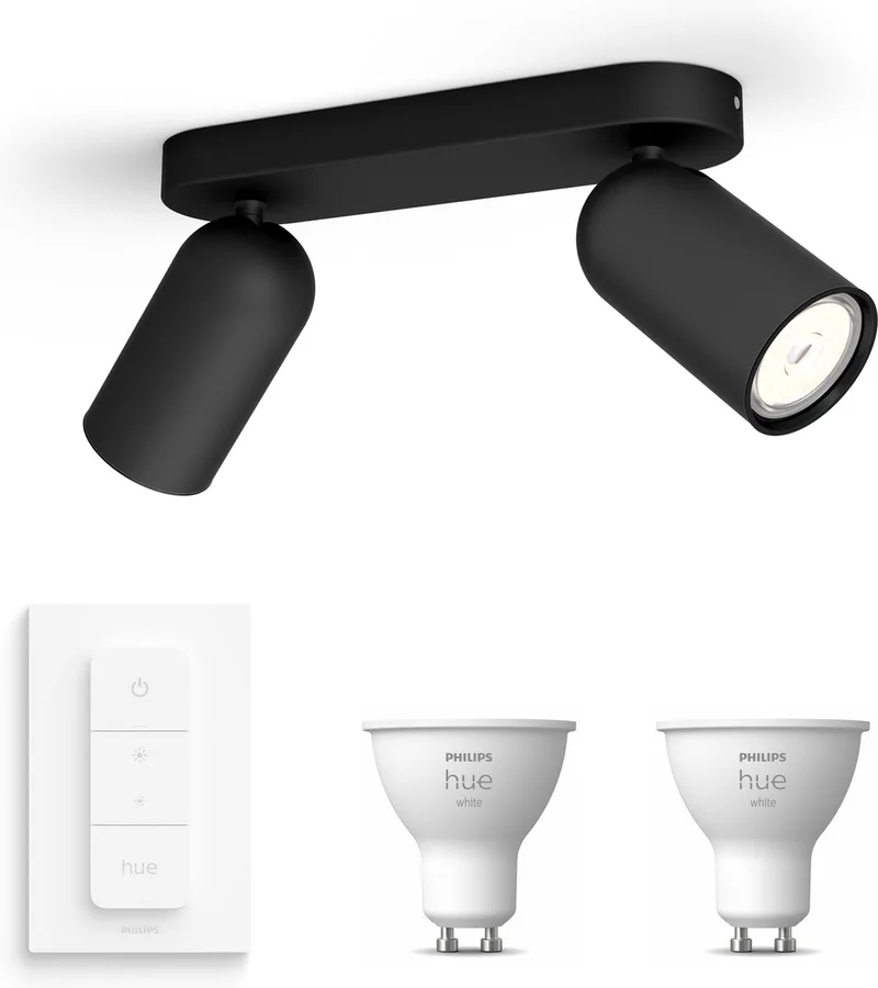 Pongee Opbouwspot - Warmwit Licht - Incl. Hue Dimmer Switch - Plafondspot met 2 Lichtpunten - GU10 - Hue White van Philips Hue in Zwart – productfoto