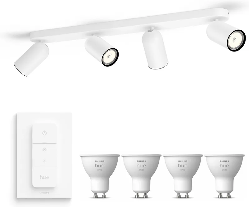 Pongee Opbouwspot - Warmwit Licht - Incl. Hue Dimmer Switch - Plafondspot met 4 Lichtpunten - GU10 - Hue White van Philips Hue in Wit – productfoto