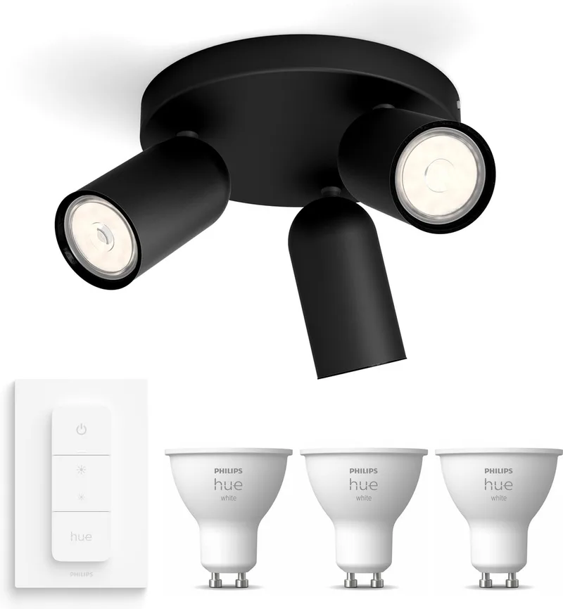 Pongee Opbouwspot - Warmwit Licht - Incl. Hue Dimmer Switch - Plafondspot met 3 Lichtpunten - GU10 - Hue White by Philips Hue in Black – product photo