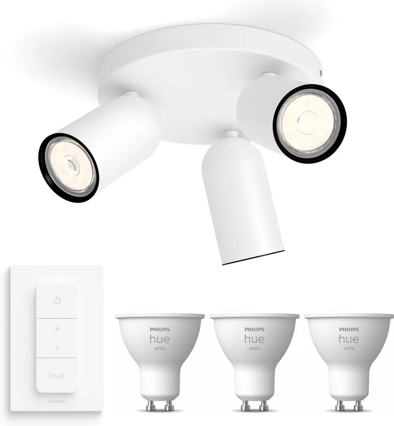 Pongee Opbouwspot - Warmwit Licht - Incl. Hue Dimmer Switch - Plafondspot met 3 Lichtpunten - GU10 - Hue White van Philips Hue in Wit – productfoto