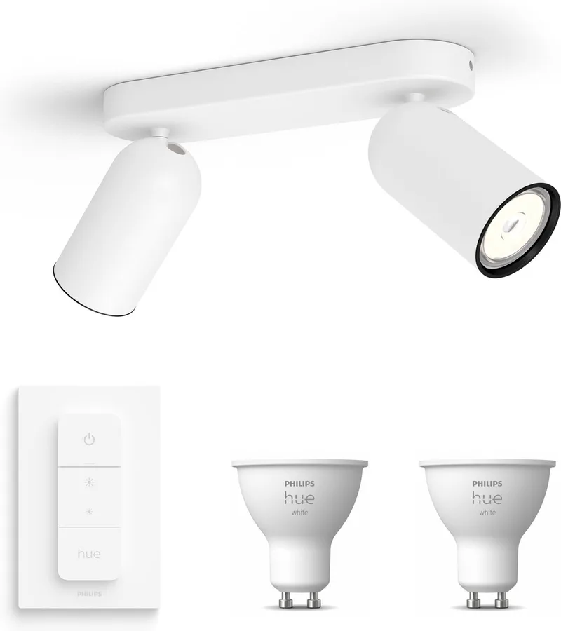 Pongee Opbouwspot - Warmwit Licht - Incl. Hue Dimmer Switch - Plafondspot met 2 Lichtpunten - GU10 - Hue White van Philips Hue in Wit – productfoto