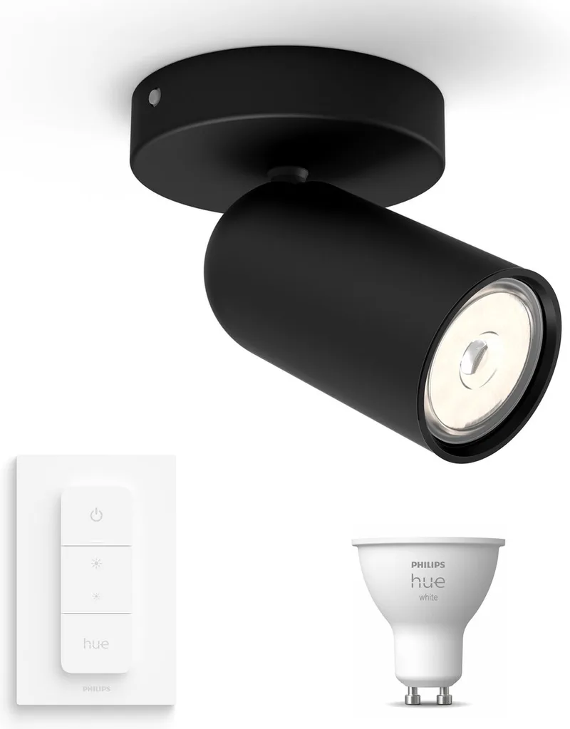 Pongee Opbouwspot - Warmwit Licht - Incl. Hue Dimmer Switch - Wandspot of Plafondspot met 1 Lichtpunt - GU10 - Hue White van Philips Hue in Zwart – productfoto