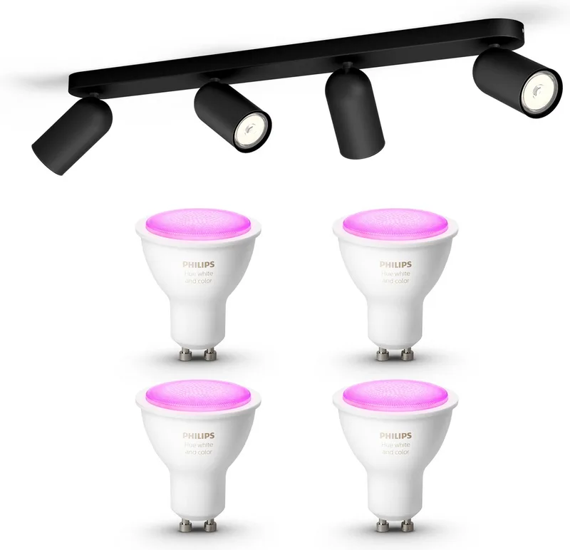 Pongee Opbouwspot - Wit en Gekleurd Licht - Plafondspot met 4 Lichtpunten - GU10 - Hue White and Color Ambiance von Philips Hue in Schwarz – Produktfoto