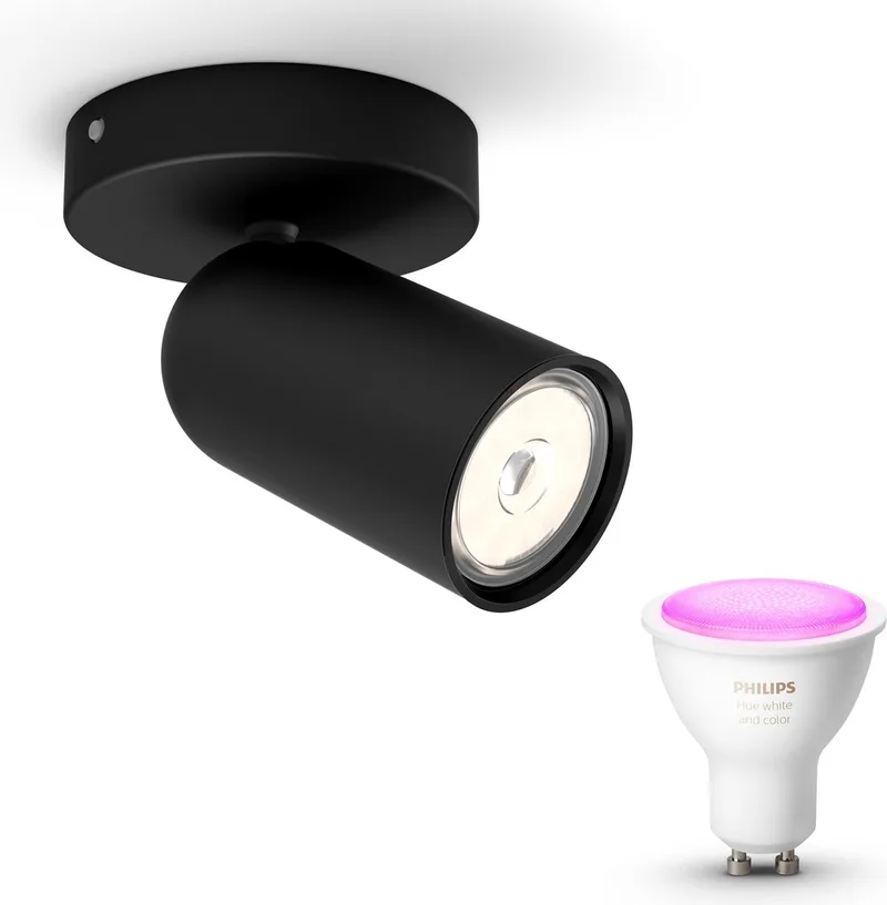 Pongee Opbouwspot - Wit en Gekleurd Licht - Wandspot of Plafondspot met 1 Lichtpunt - GU10 - Hue White and Color Ambiance by Philips Hue in Black – product photo