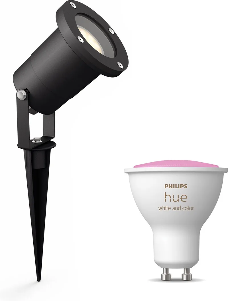 Puled Tuinspot - GU10 - Wit en Gekleurd Licht - Tuinverlichting - Hue White and Color Ambiance de Philips Hue en Noir – photo produit