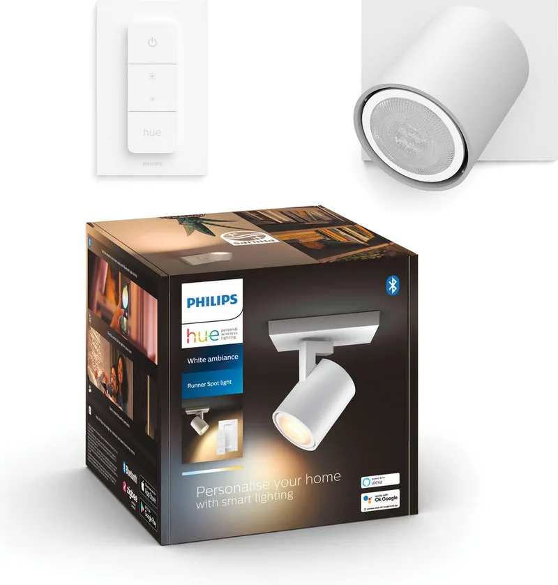 Runner opbouwspot - warm tot koelwit licht - 1-spot - 1 dimmer switch van Philips Hue in Wit – productfoto