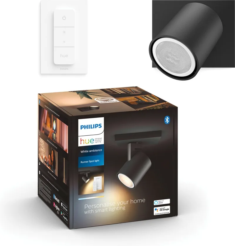 Runner opbouwspot - warm- tot koelwit licht - 1-spot - 1 dimmer switch - GU10 van Philips Hue in Zwart – productfoto