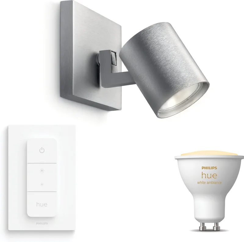 Runner Opbouwspot - Warm tot Koelwit Licht - Incl. Hue Dimmer Switch - Wandspot of Plafondspot met 1 Lichtpunt - GU10 - Hue White Ambiance by Philips Hue in Aluminium – product photo