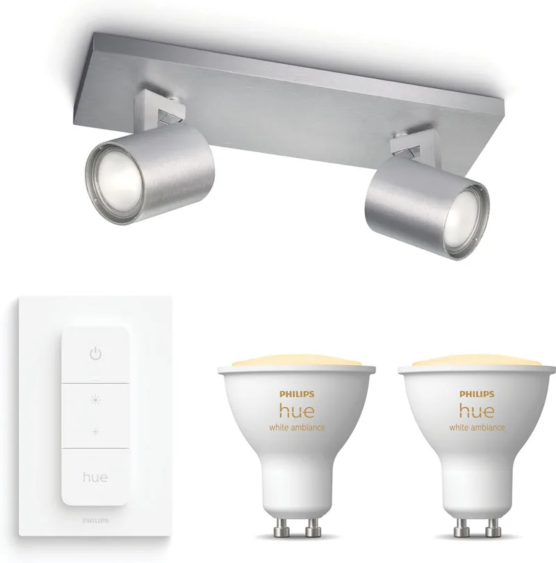 Runner Opbouwspot - Warm tot Koelwit Licht - Incl. Hue Dimmer Switch - Plafondspot met 2 Lichtpunten - GU10 - Hue White Ambiance van Philips Hue in Aluminium – productfoto