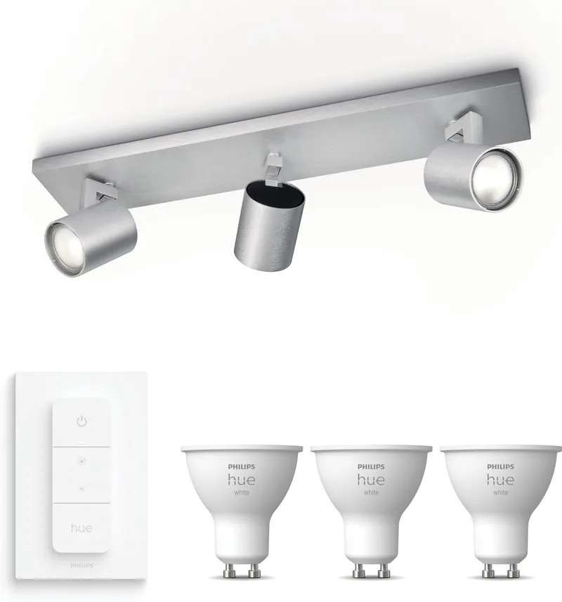 Runner Opbouwspot - Warmwit Licht - Incl. Hue Dimmer Switch - Plafondspot met 3 Lichtpunten - GU10 - Hue White by Philips Hue in Aluminium – product photo
