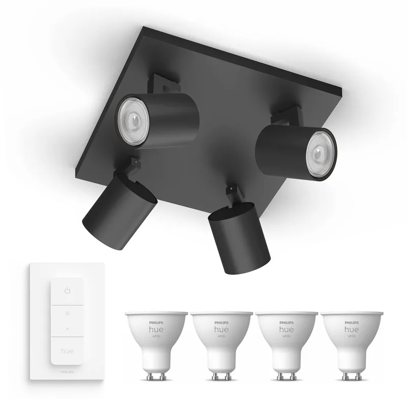 Runner Opbouwspot - Warmwit Licht - Incl. Hue Dimmer Switch - Plafondspot met 4 Lichtpunten - GU10 - Hue White van Philips Hue in Zwart – productfoto