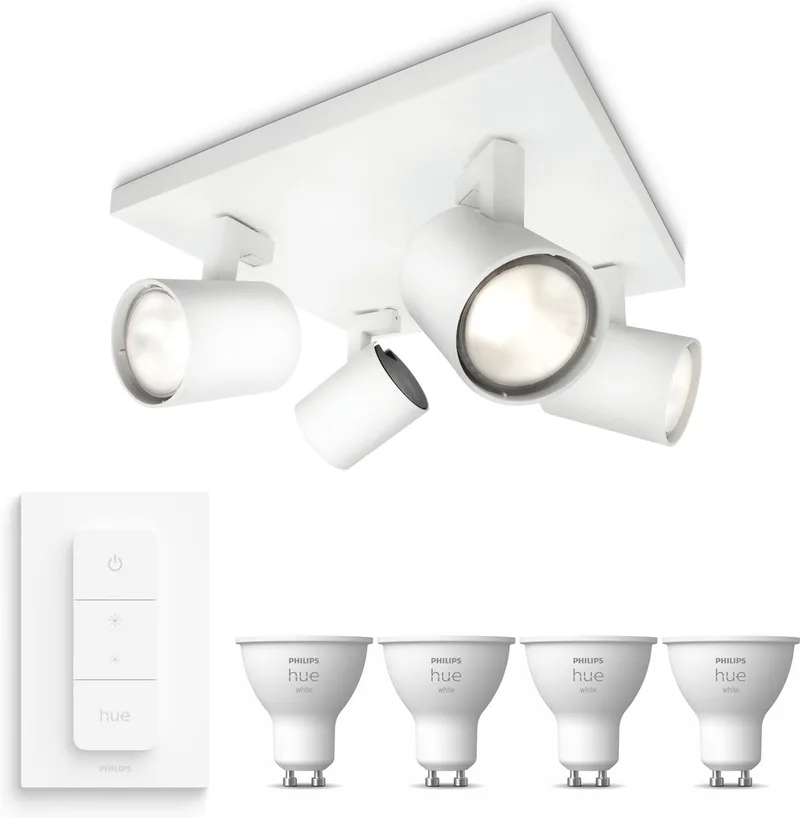 Runner Opbouwspot - Warmwit Licht - Incl. Hue Dimmer Switch - Plafondspot met 4 Lichtpunten - GU10 - Hue White de Philips Hue en Blanc – photo produit