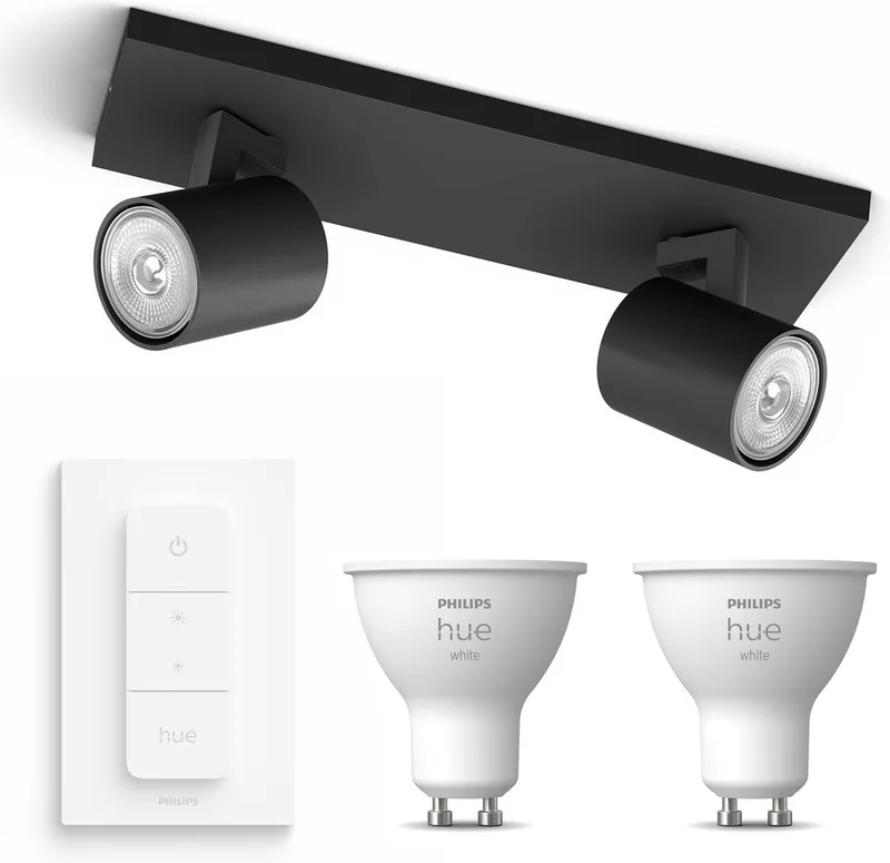 Runner Opbouwspot - Warmwit Licht - Incl. Hue Dimmer Switch - Plafondspot met 2 Lichtpunten - GU10 - Hue White van Philips Hue in Zwart – productfoto