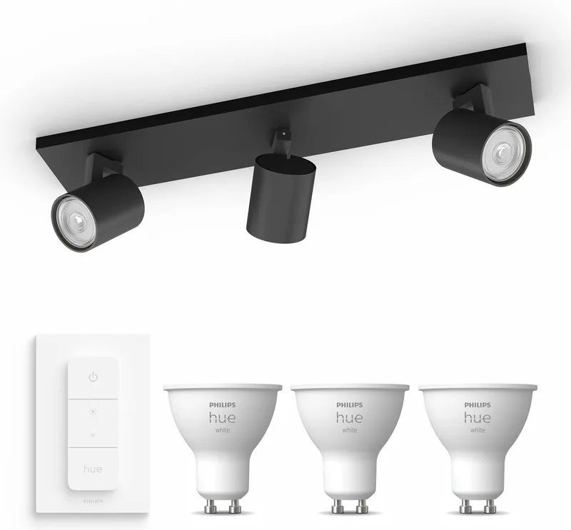 Runner Opbouwspot - Warmwit Licht - Incl. Hue Dimmer Switch - Plafondspot met 3 Lichtpunten - GU10 - Hue White by Philips Hue in Black – product photo