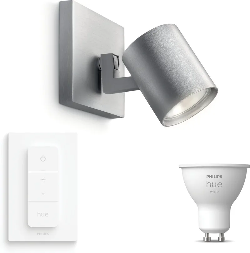 Runner Opbouwspot - Warmwit Licht - Incl. Hue Dimmer Switch - Wandspot of Plafondspot met 1 Lichtpunt - GU10 - Hue White von Philips Hue in Aluminium – Produktfoto