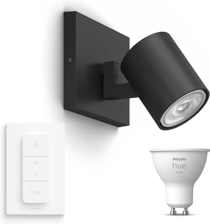 Runner Opbouwspot - Warmwit Licht - Incl. Hue Dimmer Switch - Wandspot of Plafondspot met 1 Lichtpunt - GU10 - Hue White de Philips Hue en Noir – photo produit