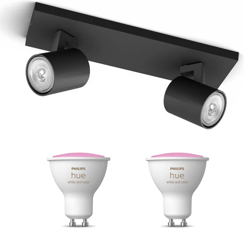 Runner Opbouwspot - Wit en Gekleurd Licht - Plafondspot met 2 Lichtpunten - GU10 - Hue White and Color Ambiance by Philips Hue in Black – product photo