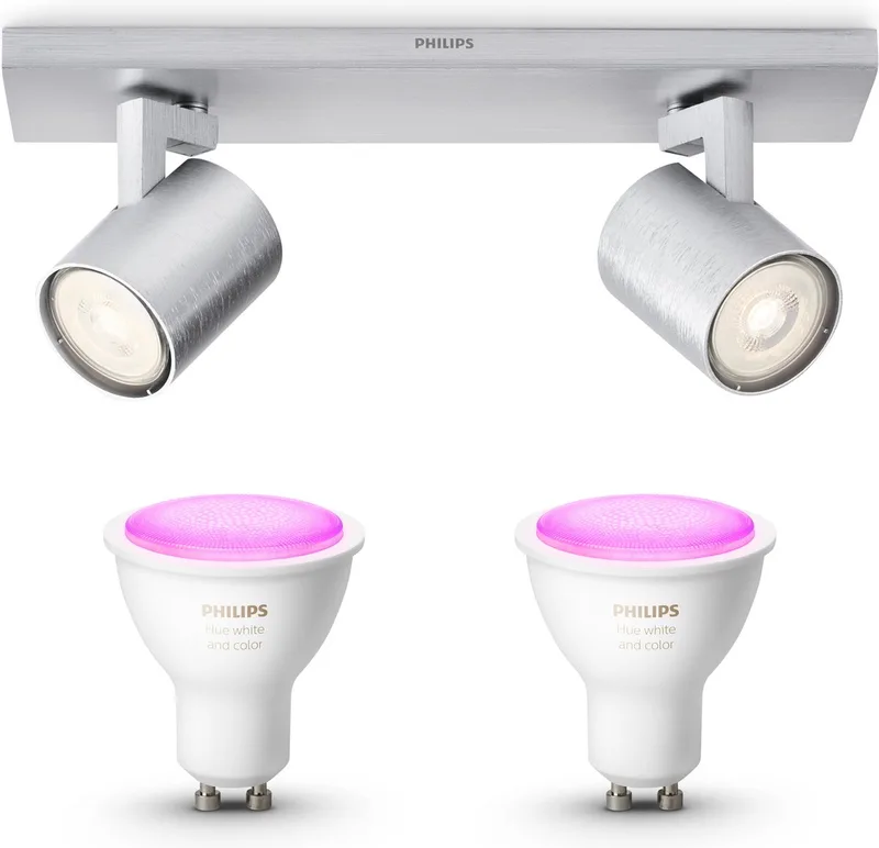 Runner Opbouwspot - Wit en Gekleurd Licht - Plafondspot met 2 Lichtpunten - GU10 - Hue White and Color Ambiance fra Philips Hue i Aluminium – produktbillede