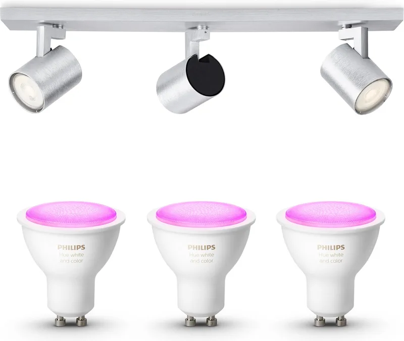 Runner Opbouwspot - Wit en Gekleurd Licht - Plafondspot met 3 Lichtpunten - GU10 - Hue White and Color Ambiance de Philips Hue en Aluminium – photo produit