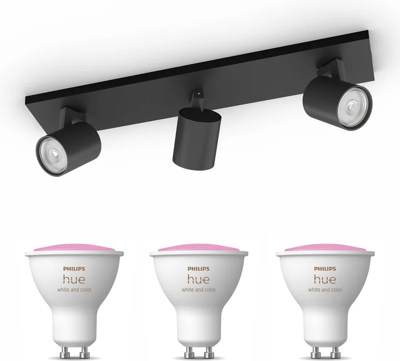 Runner Opbouwspot - Wit en Gekleurd Licht - Plafondspot met 3 Lichtpunten - GU10 - Hue White and Color Ambiance van Philips Hue in Zwart – productfoto