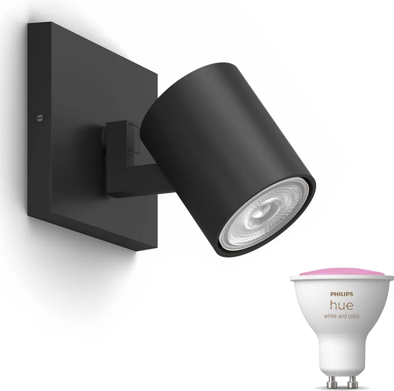 Runner Opbouwspot - Wit en Gekleurd Licht - Wandspot of Plafondspot met 1 Lichtpunt - GU10 - Hue White and Color Ambiance de Philips Hue en Noir – photo produit