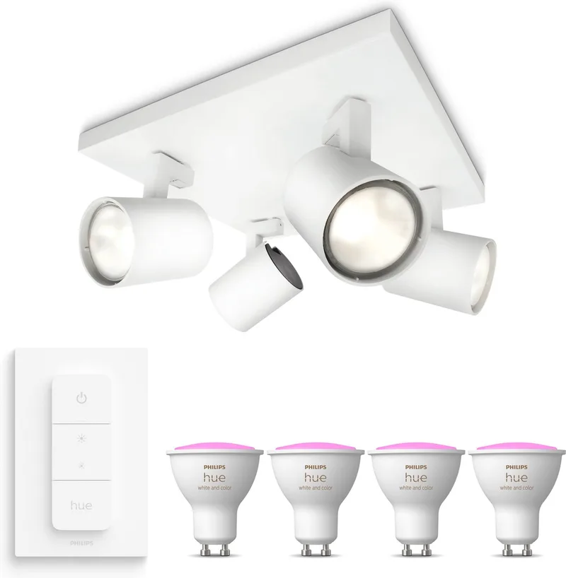 Runner Opbouwspot (Wit) - Wit en Gekleurd Licht - Plafondspot met 4 Lichtpunten - GU10 - Hue White and Color Ambiance de Philips Hue en Blanc – photo produit