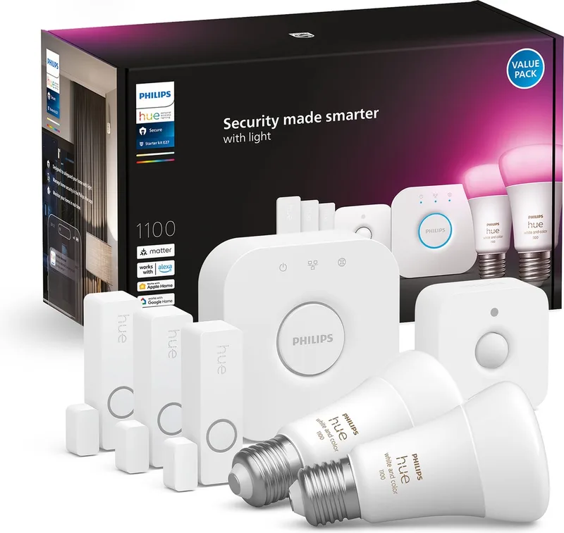 Secure starterkit - en gekleurd licht - E27 van Philips Hue in Wit – productfoto