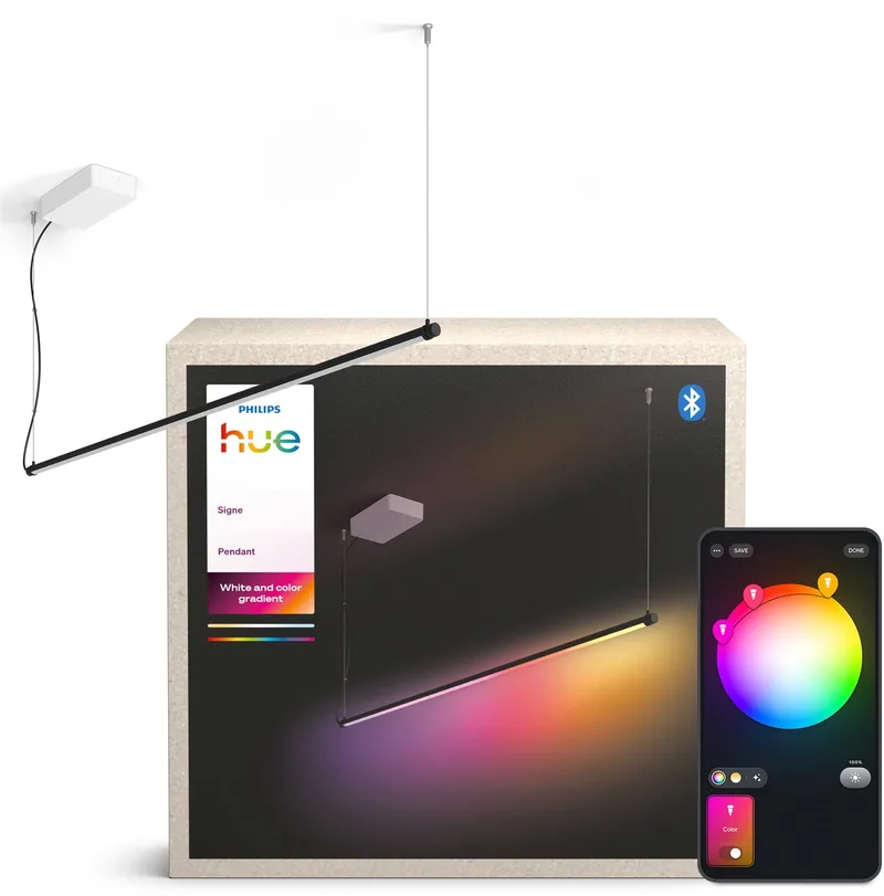 Signe - Tube hanglamp - aluminium - Aanpasbaar wit en gekleurd licht - slimme verlichting de Philips Hue en Noir – photo produit