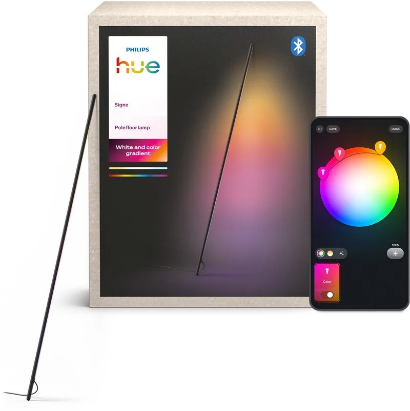 Signe - Tube Vloerlamp - aluminium - aanpasbaar wit en gekleurd licht - slimme verlichting de Philips Hue en Noir – photo produit