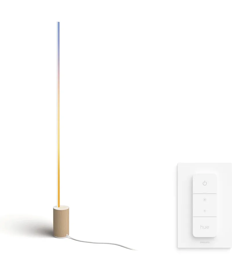 Signe Vloerlamp - Wit en Gekleurd Licht - Incl. Hue Dimmer Switch - Hue White and Color Ambiance van Philips Hue in Hout – productfoto