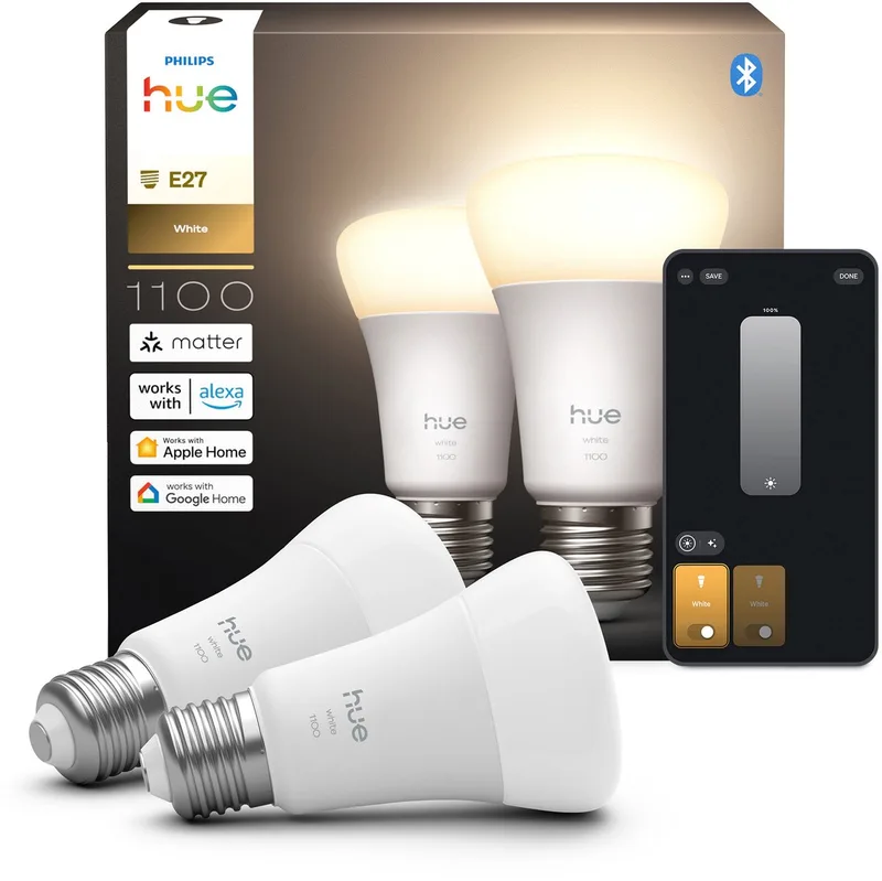 Slimme LED A60 lamp, Warm Wit Licht, E27 Fitting, 2-pack by Philips Hue – product photo 1 of 2