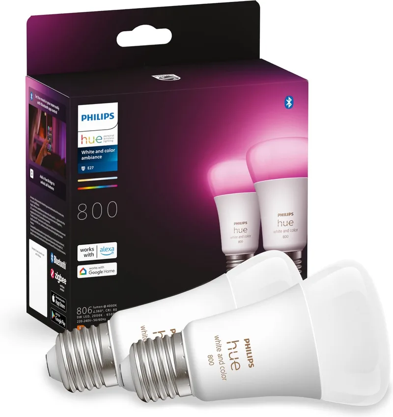 Slimme Lichtbron E27 Duopack - wit en gekleurd licht - 6.5W - Bluetooth - 2 Stuks från Philips Hue – produktbild