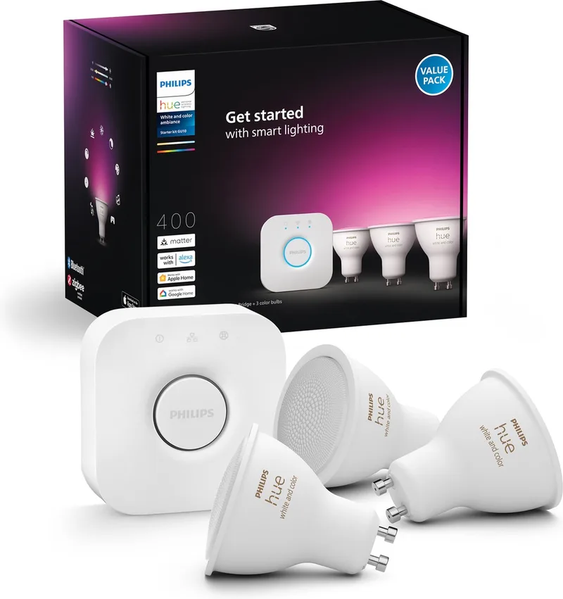 Starterkit - en gekleurd licht - 3 pack - GU10 från Philips Hue i Vit – produktbild