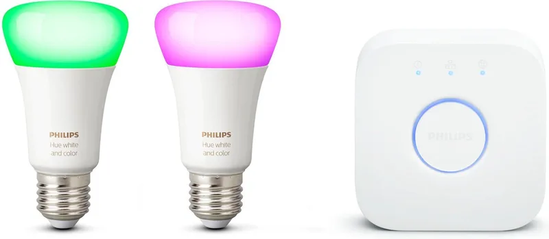 Starterspakket E27 Lichtbron met Bridge - White and Color Ambiance - 2 x 9W - Bluetooth de Philips Hue en Blanc – photo produit
