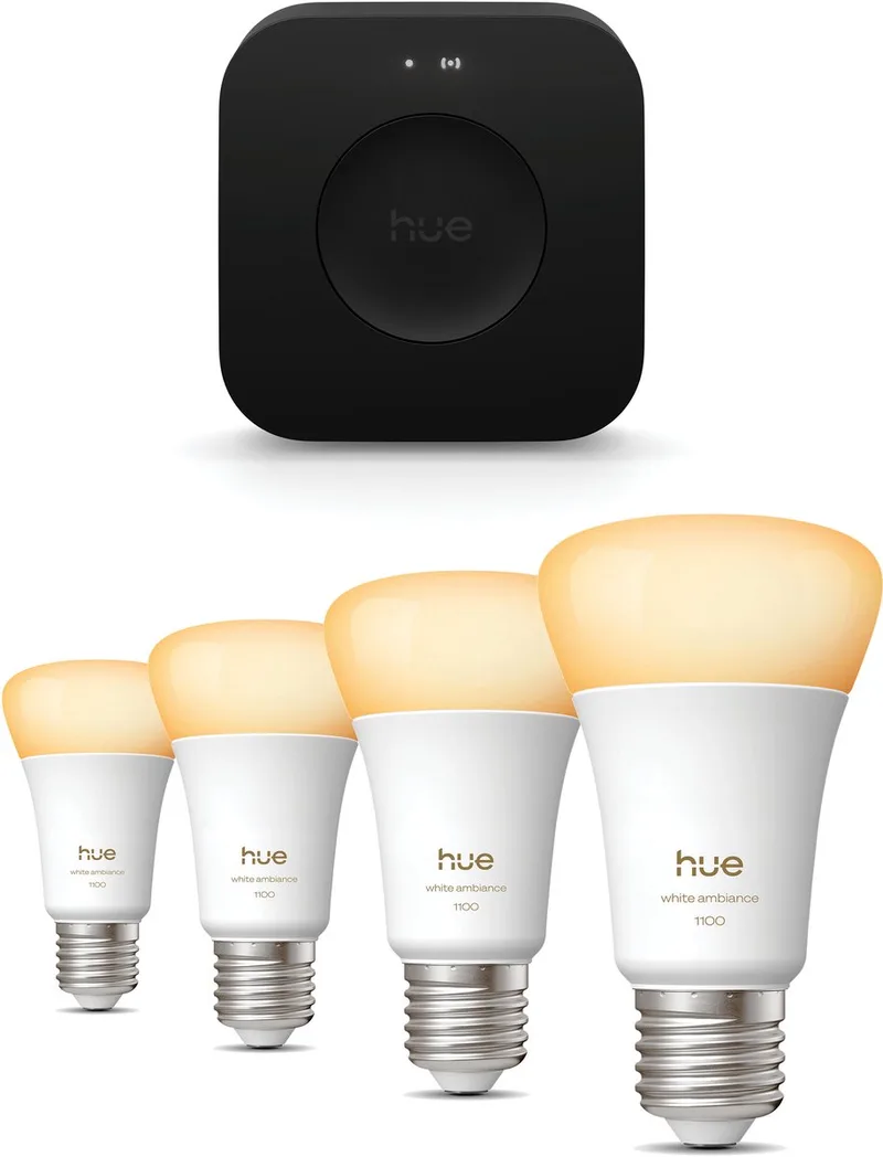Starterspakket - E27 - met 4 Standaard lampen - Warm tot Koelwit Licht - Incl. Hue Bridge Pro - Hue White Ambiance by Philips Hue in White – product photo