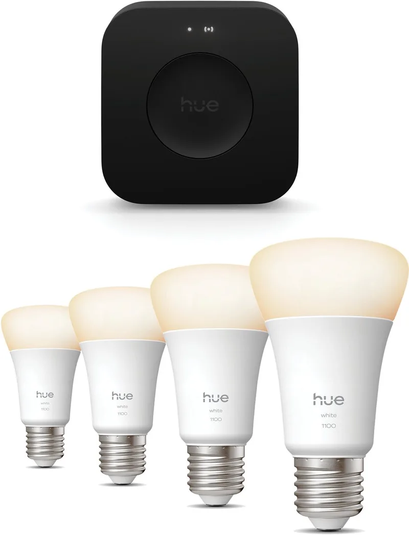 Starterspakket - E27 - met 4 Standaard lampen - Warmwit Licht - Incl. Hue Bridge Pro - Hue White de Philips Hue en Noir – photo produit