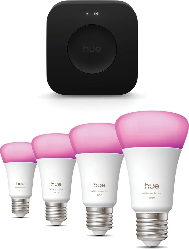 Starterspakket - E27 - met 4 Standaard lampen - Wit en Gekleurd Licht - Incl. Hue Bridge Pro - Hue White and Color Ambiance de Philips Hue en Noir – photo produit