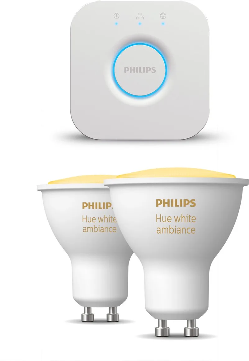 Starterspakket - GU10 - met 2 Spotjes - Warm tot Koelwit Licht - Incl. 1 Hue Bridge - Hue White Ambiance van Philips Hue in Wit – productfoto
