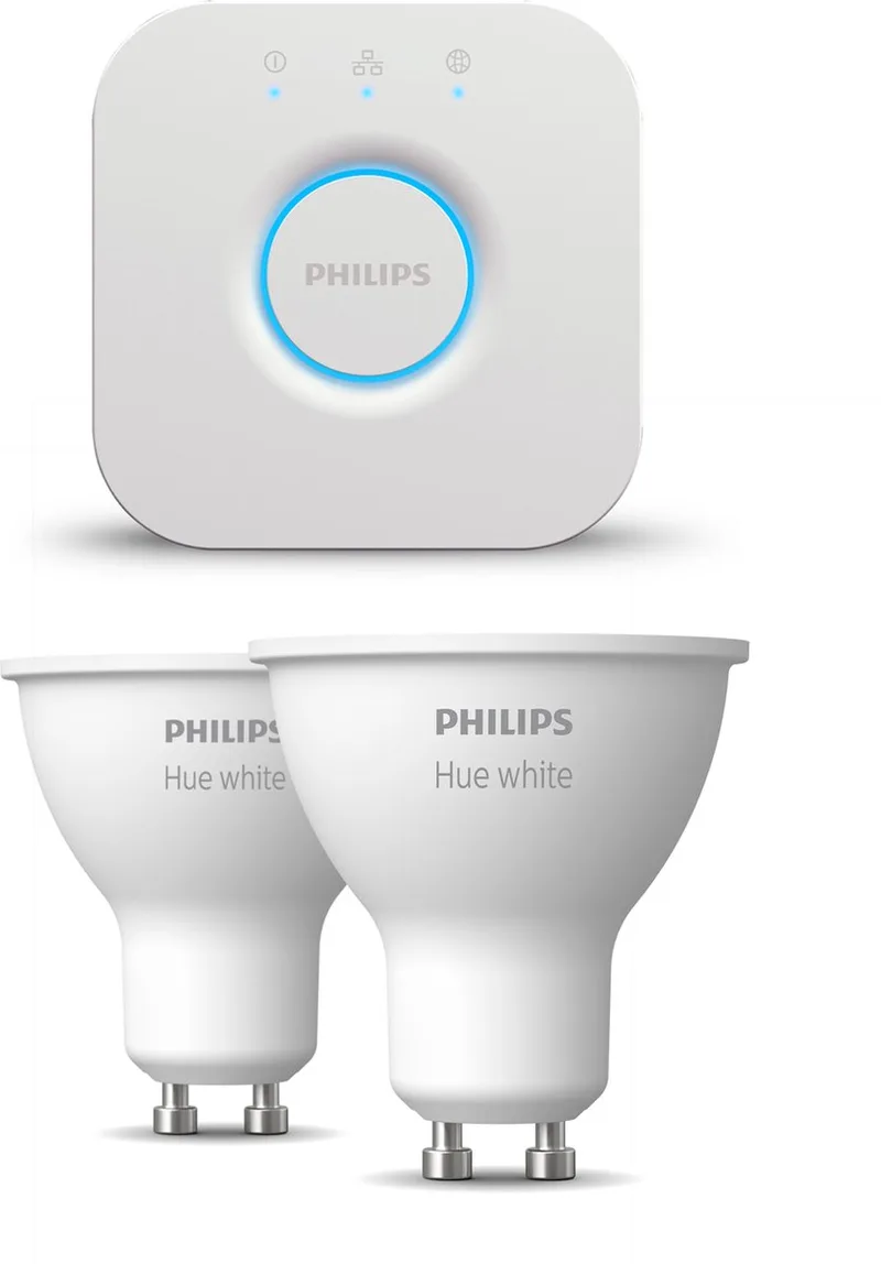 Starterspakket - GU10 - met 2 Spotjes - Warmwit Licht - Incl. 1 Hue Bridge - Hue White by Philips Hue in White – product photo